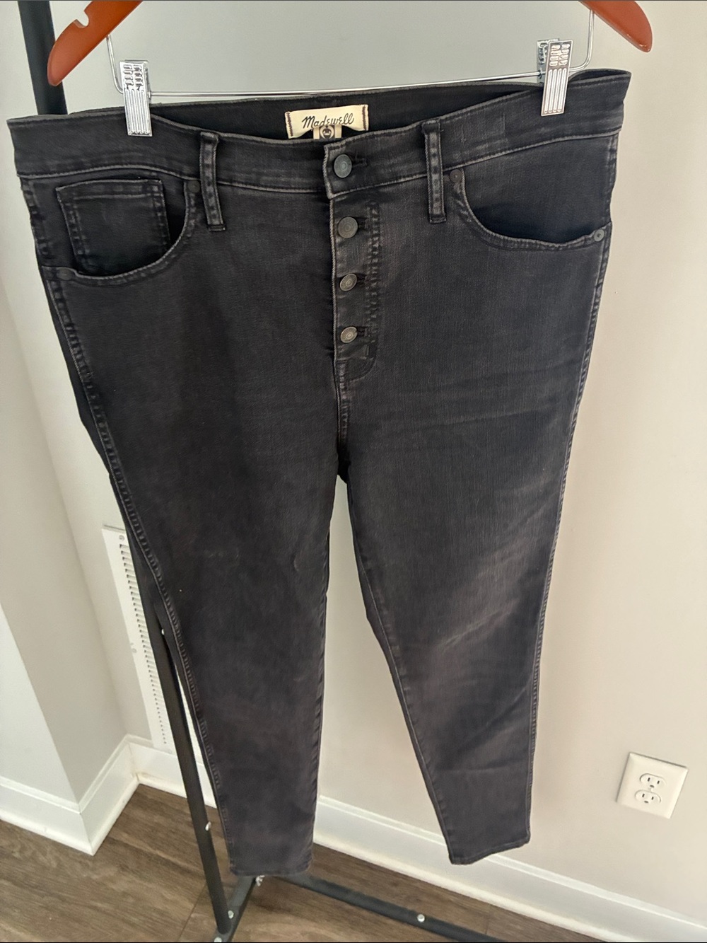 Madewell Washed High Rise Black Skinny Jeans with Button Fly